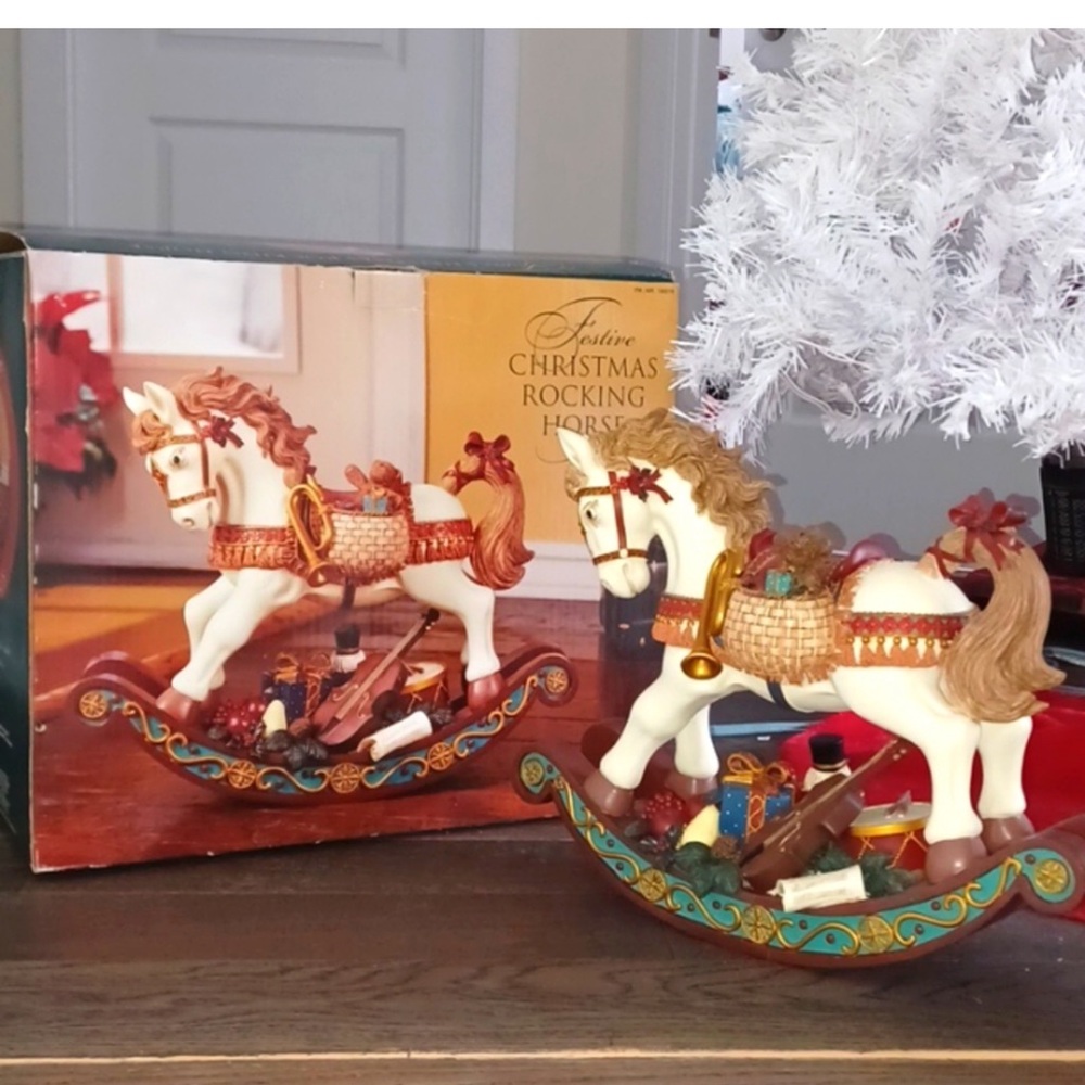 Big Christmas Rocking Horse Adorned with Musical Instruments Holiday Decoration
